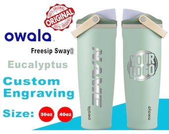 Owala ユーカリカラー フリーシップ スウェイ ウォーターボトル、レーザー刻印 Owala、Owala ネームボトル、Owala ロゴボトル、Zengraved Store
