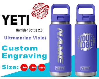 YETI Ultramarine Violet Rambler Flasche 2.0: Laser gravierte, personalisierte Edelstahlflasche, benutzerdefinierte Logo-Flasche, Geschenk für ihn