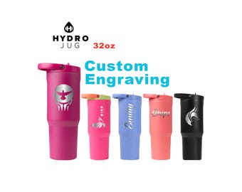 Personalized 32oz Hydro Jug Sport Tumbler | Laser Engraved Stainless Steel Tumbler | Leakproof Tumbler with Rubber Base, Zengraved