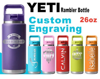 26oz YETI Rambler 2.0 Water Bottles | Personalized Stainless Steel with Color-Matching Straw Cap | Laser Engraved Bottle, Gift for her