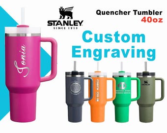 Vaso Stanley Quencher de 40 oz / Vaso de acero inoxidable grabado con láser / Vaso personalizado con tapa y pajita.