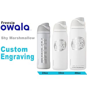 Laser gravierte Owala Wasserflasche: Shy Marshmallow Freesip, Custom Logo
