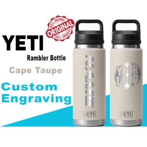 Yeti Cape Taupe Color Rambler Bottle | Custom Gift For your Friends and Family, Name & Logo Engraved Bottle, Stainless Steel, Zengraved