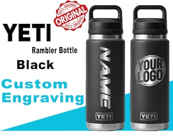 Yeti svart Rambler-flaska | Lasergraverad Yeti-flaska, specialanpassad rostfri stålflaska, specialanpassad flaska, textflaska, Zengraved-butik