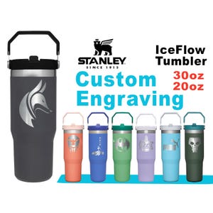 20oz, 30oz Stanley Ice Flow Flip Straw Bottle | Personalized Stainless Steel Tumbler | Laser Engraved Travel Cup |Gift for Her, Thanksgiving