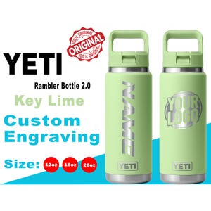 Borraccia YETI Key Lime Rambler 2.0, incisione laser, borraccia personalizzata in acciaio inossidabile, mantiene l'acqua calda e fredda a lungo, borraccia di marca