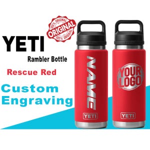 Laser Engraved YETI Rambler Bottle - Rescue Red Stainless Steel with Chug Cap