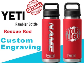 Botella Yeti Rescue Rambler de color rojo/botella personalizada, botella de acero inoxidable grabada a láser con tapa, San Valentín, Zengraved