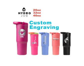 20oz, 32oz, 40oz Hydro Jug SportTumbler | Laser Engraved Stainless Steel Tumbler | Personalized Leakproof Tumbler with Rubber Base,Zengraved