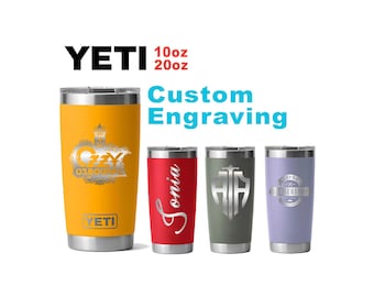 10oz, 20oz YETI Rambler Tumbler | Personalized Stainless Steel Tumbler, Laser Engraved Custom Cup for Coffee & Juice, Reusable Bottle.
