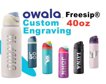 Botellas de agua con aislamiento Owala FreeSip de 40 oz / Botella sin BPA grabada con láser / Botella de acero inoxidable personalizada con pajita para deportes.