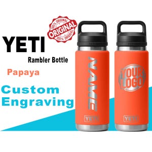 Yeti Papaya Color Rambler Bottle | Personalized Bottle, Laser Engraved Stainless Steel Bottle with Chug Cap, Valentineday Gift, Zengraved