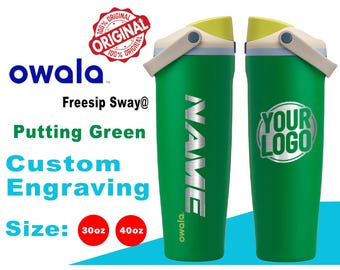 30oz, 40oz Owala Putting Green Color Freesip Sway Water Bottle. Laser Engraved Owala Bottle with Handle, Customized Bottle with Name & Logo