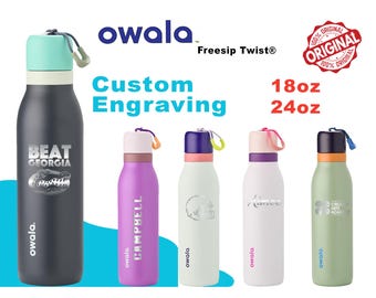 18oz, 24oz Owala FreeSip Twist Water Bottles | Laser Engraved Stainless Steel Water Bottle with Straw | Best For Travel, Sports and Gym.