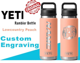 Yeti LowCountry Pfirsich Farbe Rambler Flasche | Laser gravierte Yeti-Flasche, benutzerdefinierte Edelstahlflasche, benutzerdefinierte Flasche, Textflasche, Zengraviert