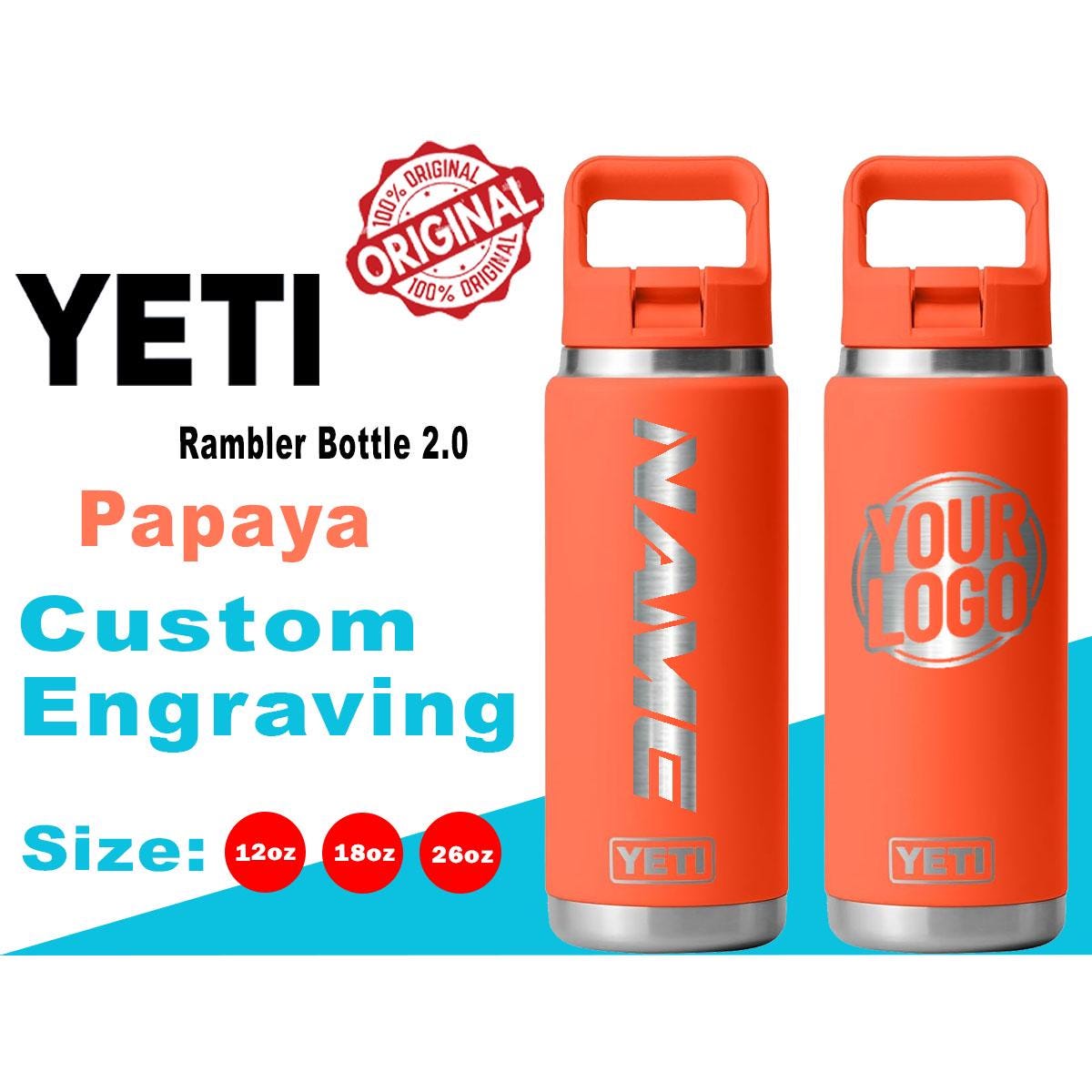 YETI Papaya Rambler Bottle 2.0: Laser Engraved Stainless Steel 