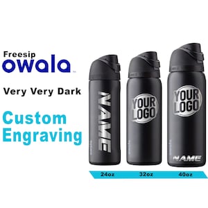 Owala Freesip Trinkflasche: Sehr dunkler, lasergravierter Edelstahl
