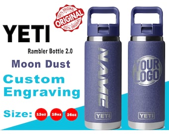 YETI Moon Dust - Textured Rambler Bottle 2.0: Laser Engraved Stainless Steel Bottle, Custom Yeti Bottle With Lid, Easy to Sip, logo bottle