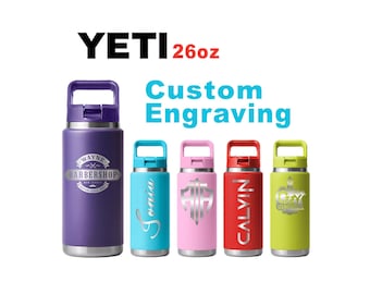 26oz YETI Rambler 2.0 Water Bottles | Personalized Stainless Steel with Color-Matching Straw Cap | Laser Engraved Bottle, Gift for her