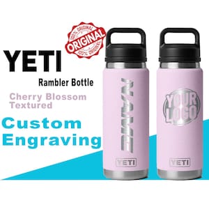 Yeti Cherry Blossom Color Rambler Bottle | Personalized Bottle, Laser Engraved Stainless Steel Bottle with Cap, Valentine&#39;s Day, Zengraved