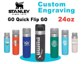 24oz Stanley Go Quick Flip Go Water Bottle | Personalized Double Walled 304 bOTTLE | Laser Engraved Bottle with Push Button Lid, BPA-Free