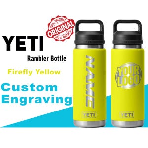 Yeti Firefly Yellow Color Rambler Bottle | Personalized Bottle, Laser Engraved Stainless Steel Bottle, Mother&#39;s Day Gift, Zengraved Store.