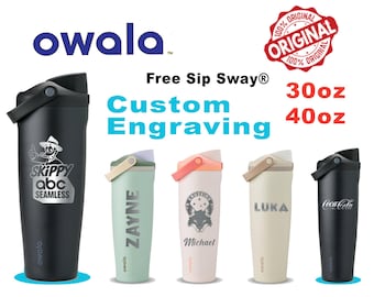 Botella de agua Owala FreeSip Sway personalizada de 30 oz/40 oz, botella de acero inoxidable grabada con láser, botella con texto personalizado Owala, botella de agua a granel