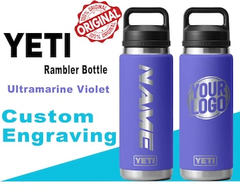 Garrafa Yeti Rambler na cor violeta ultramarino | Garrafa Yeti gravada a laser, garrafa de aço inoxidável, garrafa personalizada, garrafa com texto, Zengraved