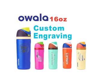 16oz Owala Insulated Water Bottles | Personalized Stainless Steel Water Bottle | Laser Engraved Custom Water Bottle with Straw for Sports