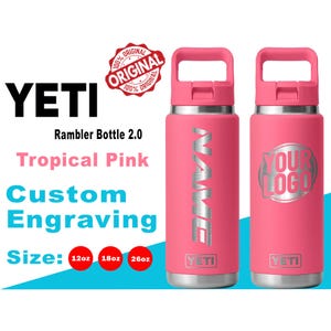 YETI Tropical Pink Rambler Flasche 2.0: Lasergravierte Flasche, personalisierte Flasche mit gleichfarbigem Deckel, Textflasche, Geschenk für Freund
