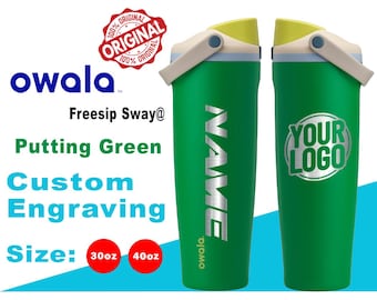30oz, 40oz Owala Putting Grüne Farbe Freesip Sway Wasserflasche. Laser gravierte Owala Flasche mit Griff, maßgeschneiderte Flasche mit Namen & Logo