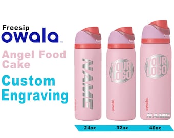Owala Angel Food Cake Insulated Water Bottles, Personalized Stainless Steel Water Bottle, Laser Engraved Custom Water Bottle with Straw.