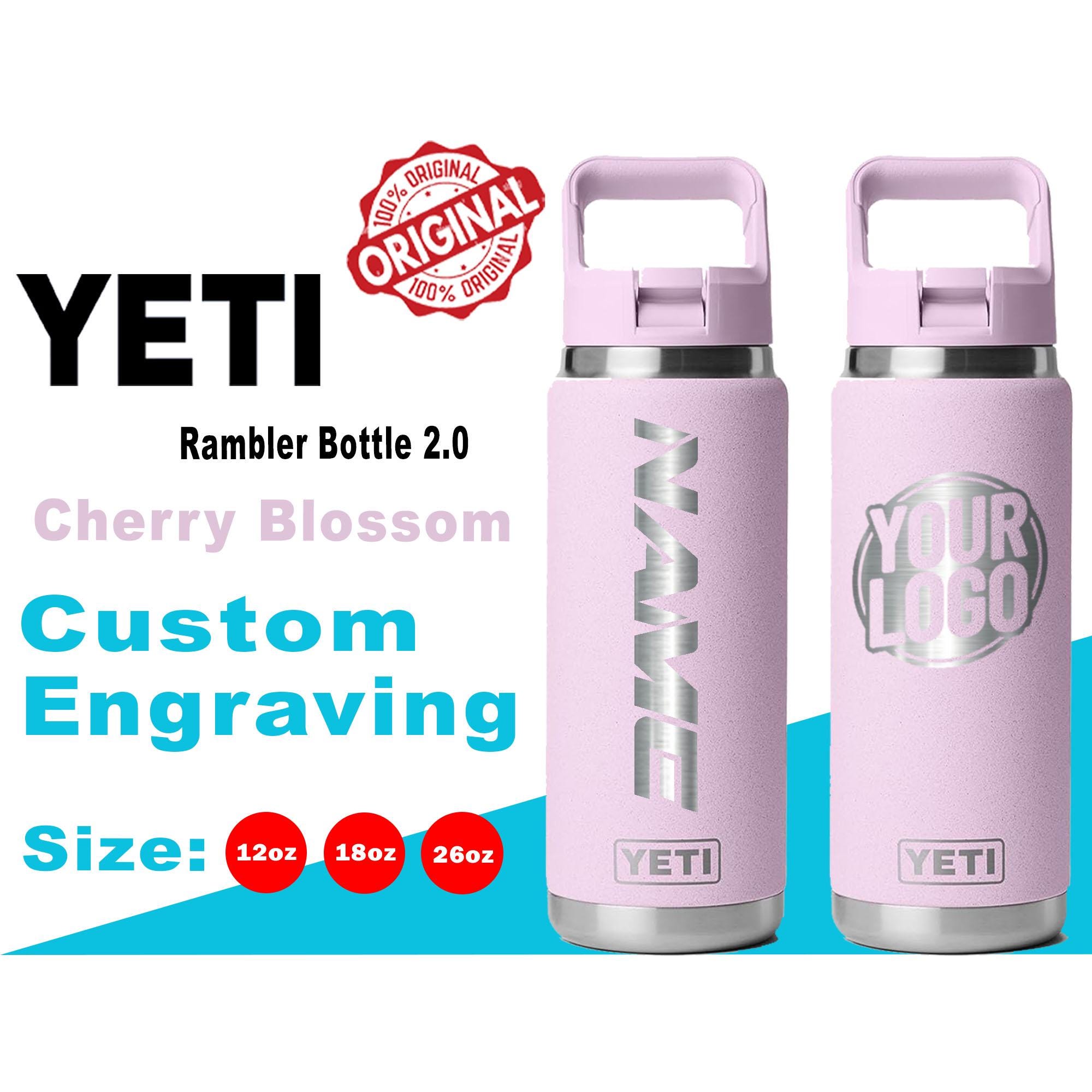 YETI Cherry Blossom Rambler Bottle 2.0: Laser Engraved Stainless
