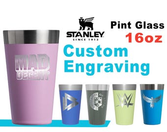 16oz Stanley Adventure Stacking Beer Pint Glass | Personalized Stackable Drinking Cup | Laser Engraved Insulated Stainless Steel Cup.