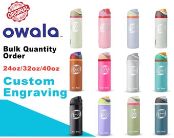 Botella de agua Owala Freesip en grandes cantidades, botella de acero inoxidable con nombre y logotipo personalizados y grabado con láser para miembros de la empresa.