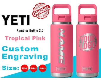 YETI Tropical Pink Rambler Flasche 2.0: Lasergravierte Flasche, personalisierte Flasche mit gleichfarbigem Deckel, Textflasche, Geschenk für Freund