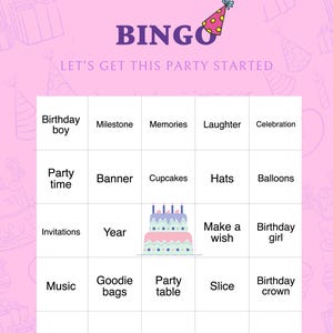 30 Cartones de Bingo Personalizados: Descarga Digital Personalizada para Baby Shower, Despedida de Soltera, Cumpleaños, Bodas y Juegos de Fiesta Imprimibles en PDF