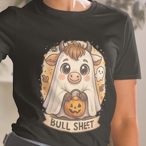 Funny Ghost Cow Halloween Shirt – Bull Sheet Pun Tee | Cute Spooky Season Cow Shirt | Fall Graphic Tee | Unisex Halloween Shirt