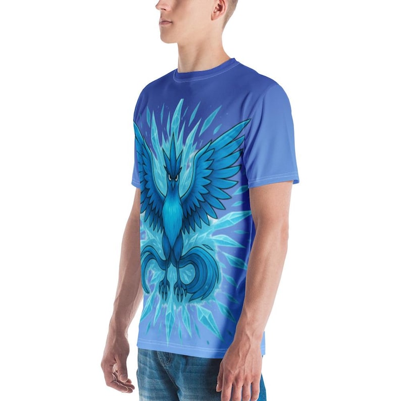 Articuno Team Mystic Shirt – Pokémon GO T-Shirt – Ice Blue Lightning Graphic Tee Gamer Gift Legendary Bird Shirt Men Women Unisex AOP