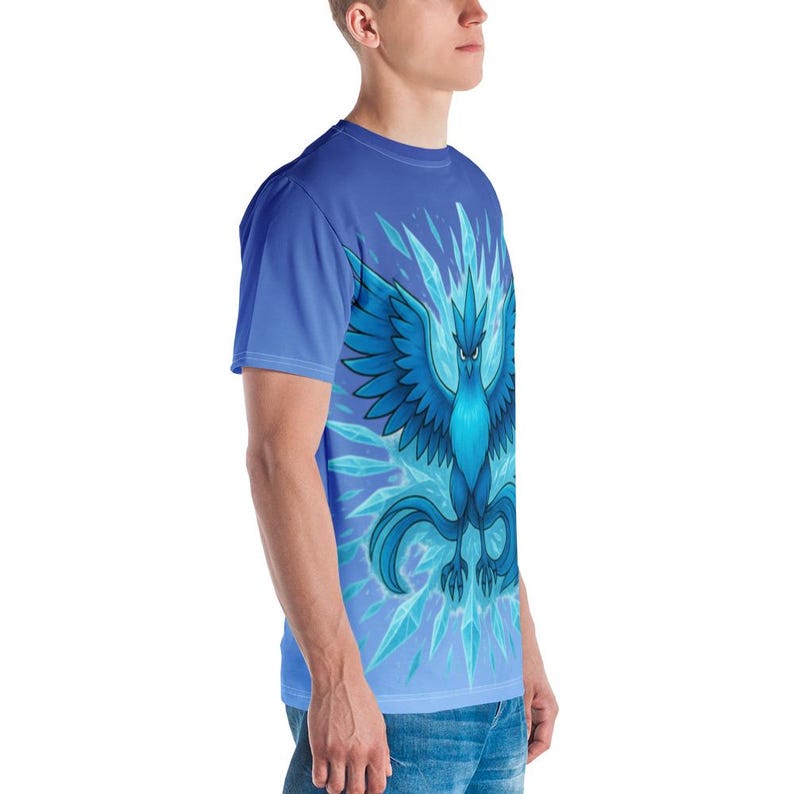 Articuno Team Mystic Shirt – Pokémon GO T-Shirt – Ice Blue Lightning Graphic Tee Gamer Gift Legendary Bird Shirt Men Women Unisex AOP