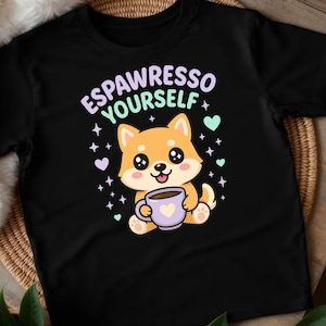 Espawresso Yourself – Kawaii Puppy Coffee, png | Schattige hond-clipart | Lavendel hondenkunst | Grappige sublimatiedownload voor shirts, mokken en stickers