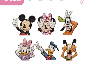 Mickey & Friends Embroidery Design Bundle, Set 6 Mickey Characters Embroidery File, Family   Friends, Family Trip,  land Trip