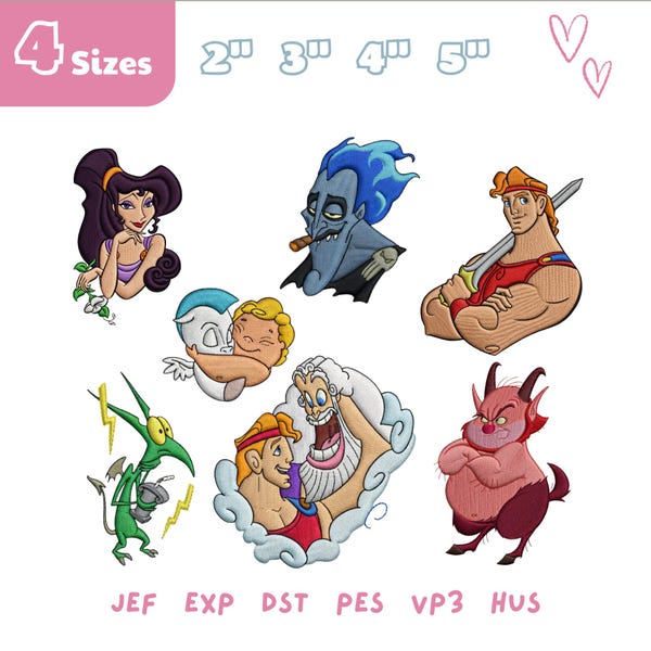 Hercules Characters Embroidery Design Bundle, Hercules Embroidery File, Family Disney Friends, Family Trip, Disney Vacation
