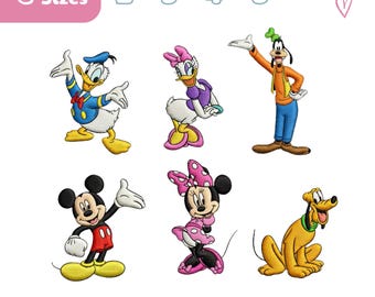 Mickey & Friends Embroidery Design Bundle, Set 6 Mickey Characters Embroidery File, Family Disney Friends, Family Trip, Disneyland Trip