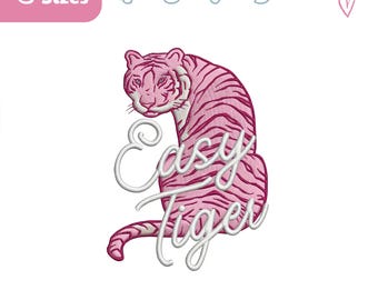 Easy Tiger Embroidery Design, Girly Trendy Embroidery File, Easy Tiger Design, Preppy Pink Tiger, Girly Coastal, Summer Beach