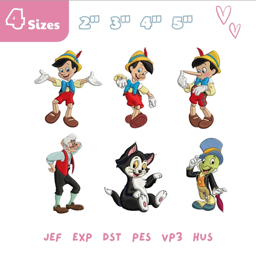 Pinocchio Character Embroidery Design Bundle, Pinocchio Embroidery File ...