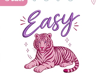 Easy Tiger Embroidery Design, Girly Trendy Embroidery File, Easy Tiger Design, Preppy Pink Tiger, Girly Coastal, Summer Beach