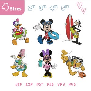 Mickey And Friends Summer Embroidery Design Bundle, Mickey Mouse Beach Embroidery File, Summer Pool Float, Kids Gift, Summer Vacation