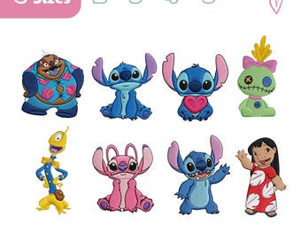 Lilo & Stitch Embroidery Design Bundle, Stitch Lilo Characters Embroidery File, Family   Friends, Family Trip,   Magical Kingdom