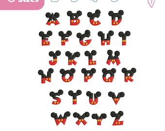 Mickey Mouse Alphabet Embroidery Font, Classic Mickey Ears Letters,   Alphabet Design,  land Emb, Nursery Embroidery File